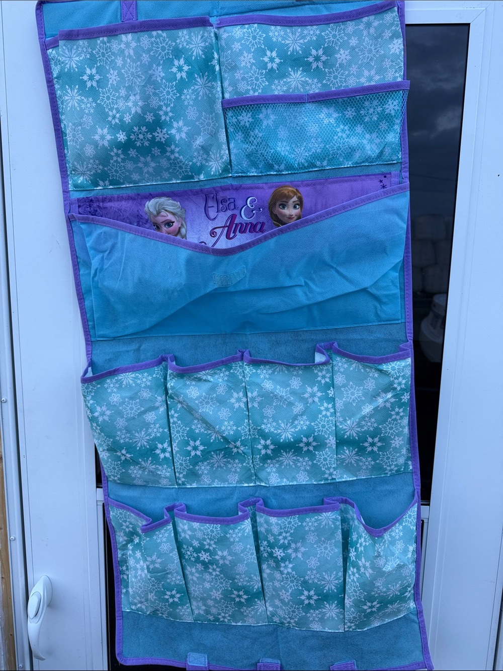 Hanging Pocket Organizer - Teal & Purple Elsa & Anna Design
